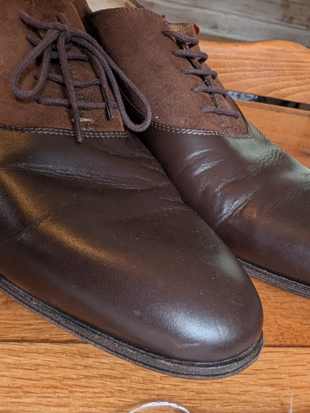 Gucci 719741 Double Panelled Lace-up Shoes Brown Leather Suede Size 8 Mens